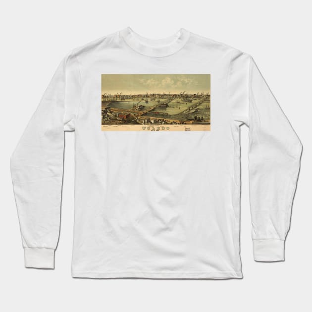 Vintage Pictorial Map of Toledo Ohio (1876) Long Sleeve T-Shirt by Bravuramedia